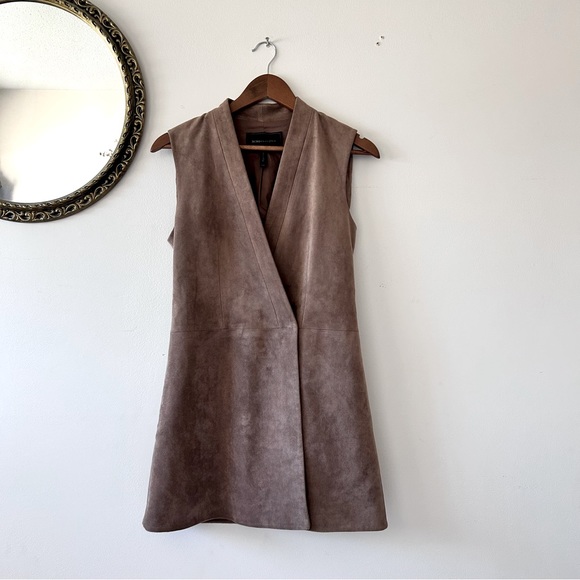 BCBG | Tan Caryn Faux Suede Wrap Dress - Picture 2 of 5